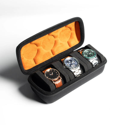 2/3/5 Slots Watch Travel Case,Hard Watch Roll, Travel Watch Organizer Case with Form-Fitting Pillow, Red Microfiber Lining