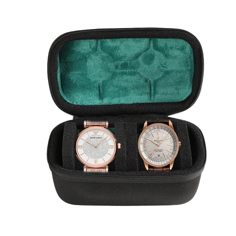 2/3/5 Slots Watch Travel Case,Hard Watch Roll, Travel Watch Organizer Case with Form-Fitting Pillow, Red Microfiber Lining