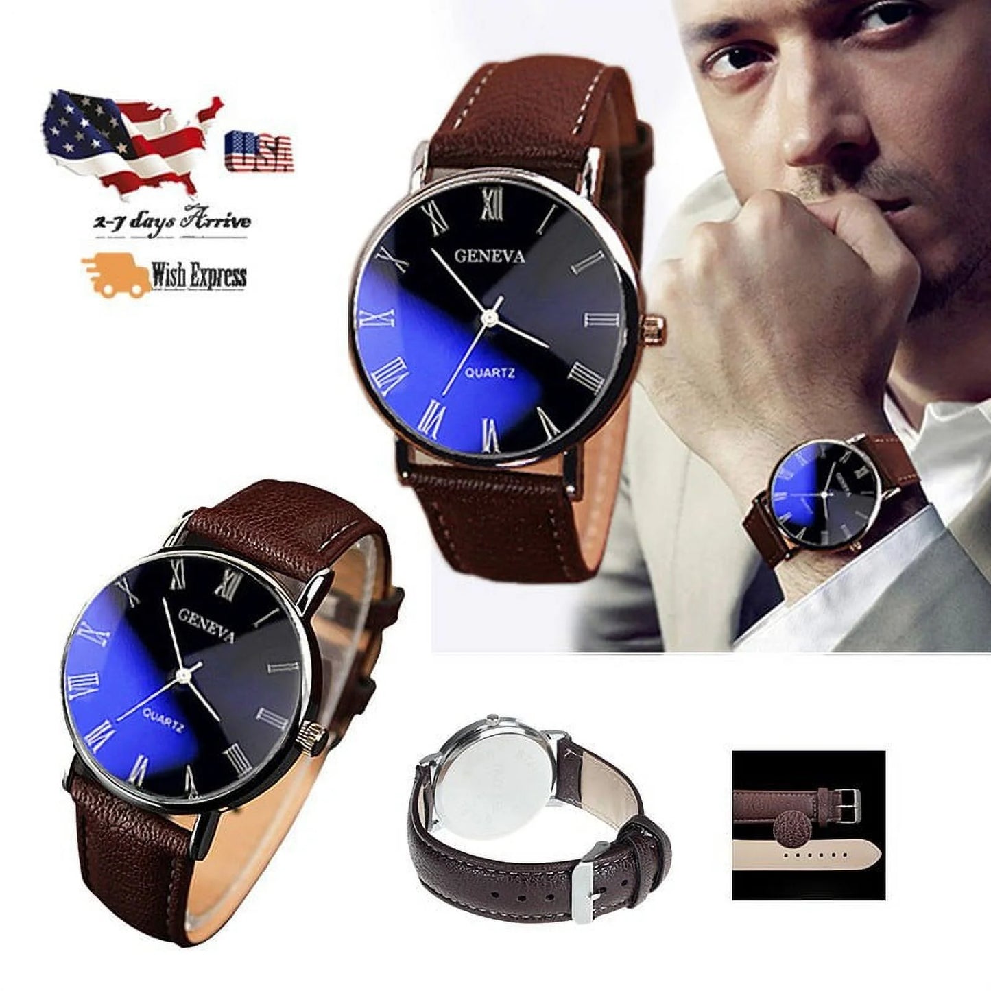 Men'S Watch Fashion Luxury Faux Leather Mens Quartz Analog Watch Watches Watches for Men on Sale Clearance